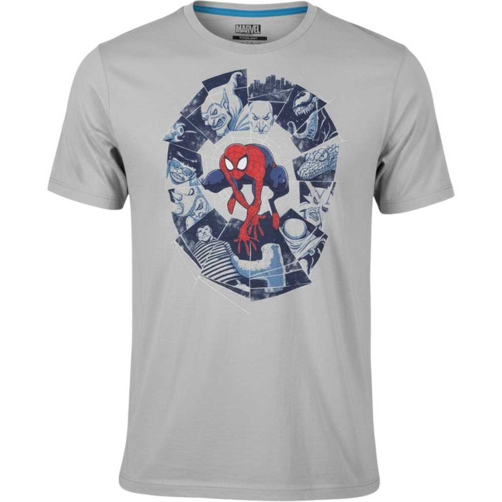 Marvel Threadless Mens Spiderman Faces Deadly Enemies Graphic T-Shirt Gray M